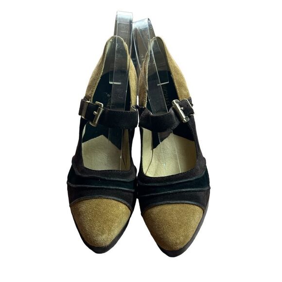 Michael Kors Suede Camel/Brown Buckled Heels - Picture 4 of 12